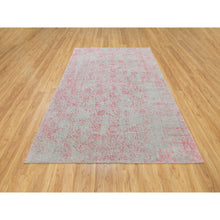 Load image into Gallery viewer, 6&#39;x9&#39; Pink Hand Loomed Jacquard Wool And Art Silk All Over Design Oriental Rug FWR351594