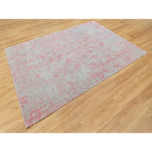 Load image into Gallery viewer, 6&#39;x9&#39; Pink Hand Loomed Jacquard Wool And Art Silk All Over Design Oriental Rug FWR351594