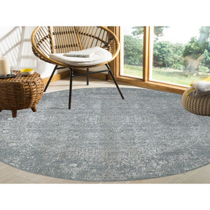 8'x8' Gray Fine Jacquard Hand Loomed Modern Wool And Art Silk Oriental Rug FWR351606