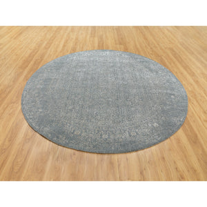 8'x8' Gray Fine Jacquard Hand Loomed Modern Wool And Art Silk Oriental Rug FWR351606