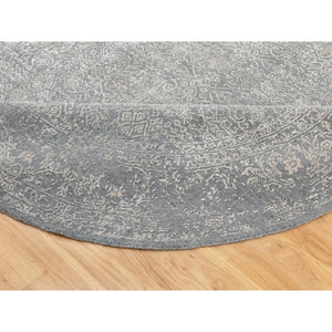 8'x8' Gray Fine Jacquard Hand Loomed Modern Wool And Art Silk Oriental Rug FWR351606