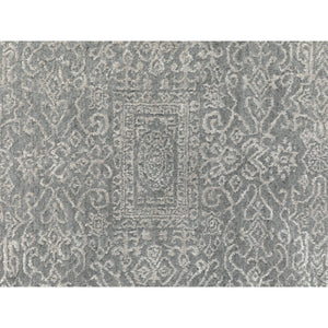 8'x8' Gray Fine Jacquard Hand Loomed Modern Wool And Art Silk Oriental Rug FWR351606