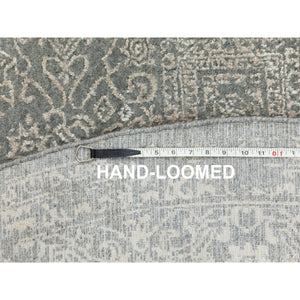 7'10"x7'10" Gray Fine Jacquard Tone On Tone Hand Loomed Modern Wool And Art Silk Round Oriental Rug FWR351696