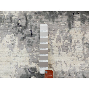 6'2"x6'2" Gray With Black Abstract Design Wool And Silk Hand Knotted Round Oriental Rug FWR351738