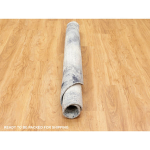 6'2"x6'2" Gray With Black Abstract Design Wool And Silk Hand Knotted Round Oriental Rug FWR351738