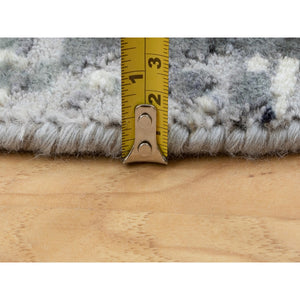 6'2"x6'2" Gray With Black Abstract Design Wool And Silk Hand Knotted Round Oriental Rug FWR351738