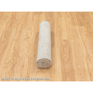 3'x5' Gray Wool And Pure Silk Mosaic Design Hand Knotted Modern Oriental Rug FWR351822