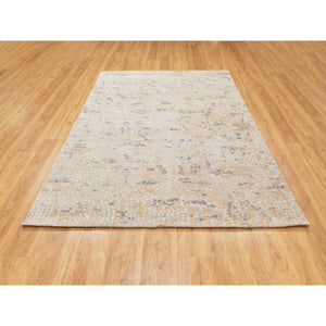 5'10"x9' Gray Wool And Pure Silk Mosaic Design Hand Knotted Modern Oriental Rug FWR351870