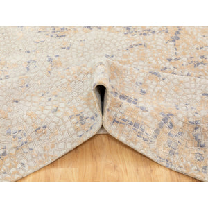 5'10"x9' Gray Wool And Pure Silk Mosaic Design Hand Knotted Modern Oriental Rug FWR351870