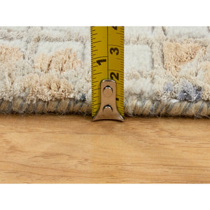 5'10"x9' Gray Wool And Pure Silk Mosaic Design Hand Knotted Modern Oriental Rug FWR351870
