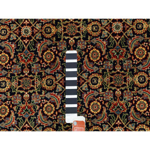 9'5"x16'1" Pitch Black Herati Fish Design Gallery Size Long And Narrow 250 Kpsi Hand Knotted Dense Weave Wool Oriental Rug FWR351888