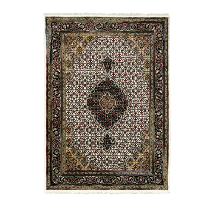 5'x7' Ivory Fish Design Tabriz Mahi Wool Hand Knotted Oriental Rug FWR351960