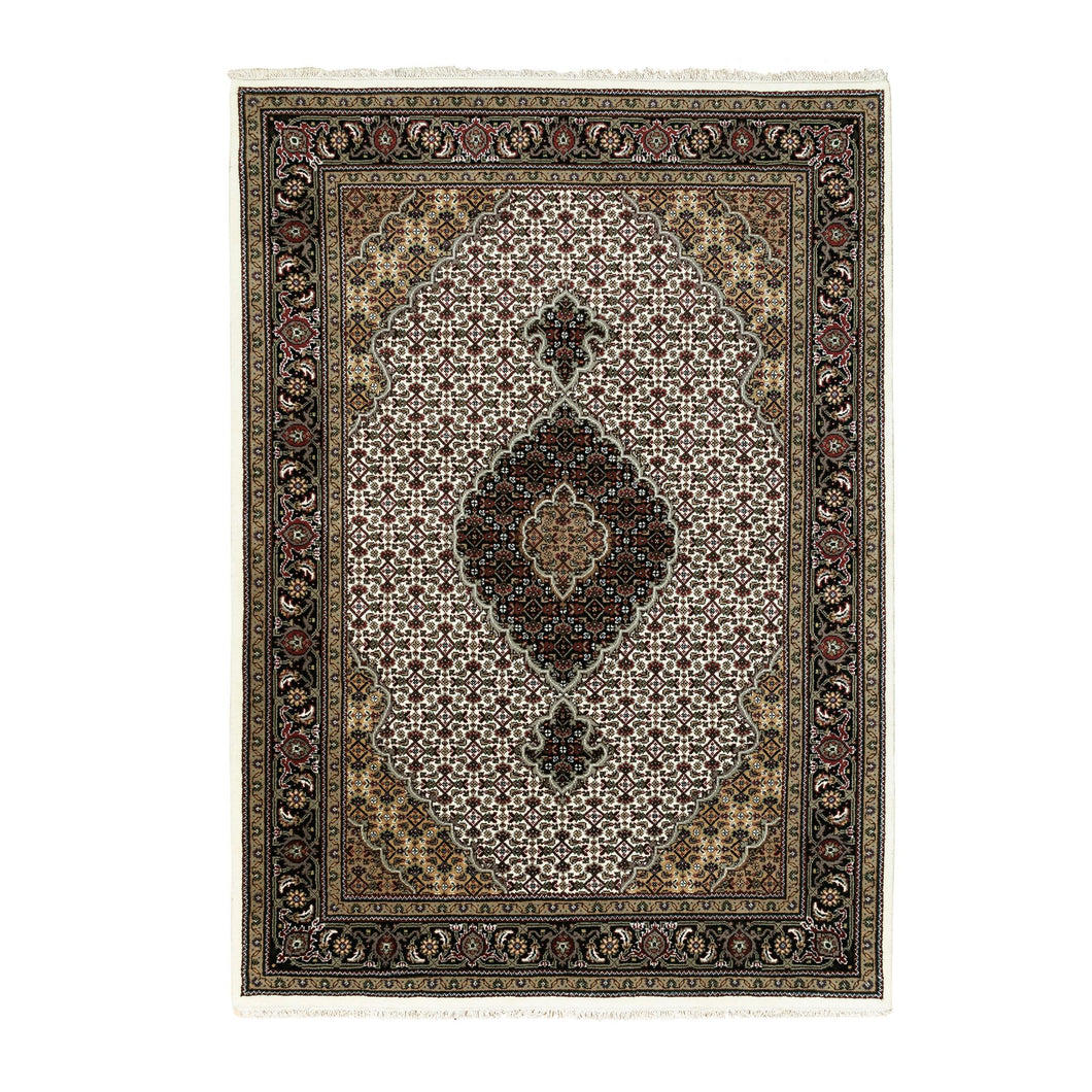 5'x7' Ivory Fish Design Tabriz Mahi Wool Hand Knotted Oriental Rug FWR351960