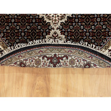 Load image into Gallery viewer, 4&#39;1&quot;x4&#39;1&quot; Rich Black, 250 Kpsi Wool Tabriz Mahi With Fish Medallion Design, Hand Knotted, Round Oriental Rug FWR352110