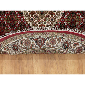 3'4"x3'4" Red Hand Knotted Wool Tabriz Mahi Fish Design Oriental Round Rug FWR352452