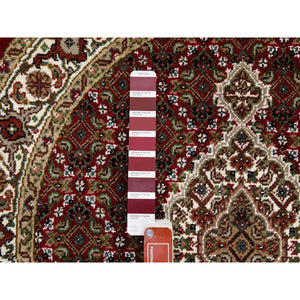 3'4"x3'4" Red Hand Knotted Wool Tabriz Mahi Fish Design Oriental Round Rug FWR352452
