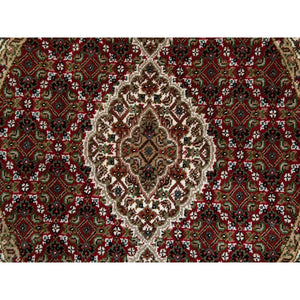 3'4"x3'4" Red Hand Knotted Wool Tabriz Mahi Fish Design Oriental Round Rug FWR352452