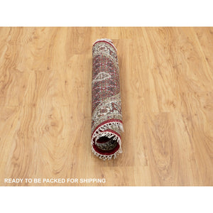 3'4"x3'4" Red Hand Knotted Wool Tabriz Mahi Fish Design Oriental Round Rug FWR352452