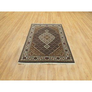 4'1"x6' Grey Hand Knotted Wool Tabriz Mahi Fish Design Oriental Rug FWR352836