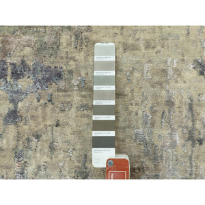 2'8"x9'9" Silver, Blue Wool And Silk Modern Abstract Design Hand Knotted Oriental Runner Rug FWR353250