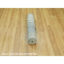 Load image into Gallery viewer, 2&#39;8&quot;x9&#39;9&quot; Silver, Blue Wool And Silk Modern Abstract Design Hand Knotted Oriental Runner Rug FWR353250