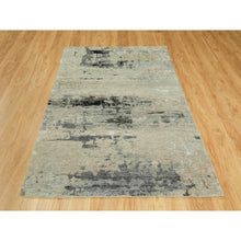 Load image into Gallery viewer, 4&#39;x6&#39; Silver, Blue Wool And Silk Modern Abstract Design Hand Knotted Oriental Rug FWR353268