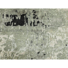 Load image into Gallery viewer, 4&#39;x10&#39; Wool And Silk Silver, Blue Modern Abstract Design Hand Knotted Oriental Runner Rug FWR353280