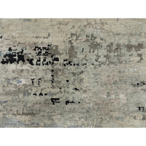 8'x8' Silver Blue Wool & Silk Modern Abstract Design Hand Knotted Oriental Round Rug FWR353286