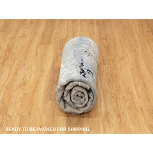 8'x8' Silver Blue Wool & Silk Modern Abstract Design Hand Knotted Oriental Round Rug FWR353286