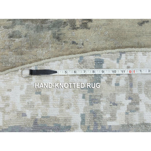 8'x8' Silver Blue Wool & Silk Modern Abstract Design Hand Knotted Oriental Round Rug FWR353286