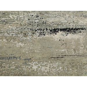 6'x6' Silver Blue Wool & Silk Modern Abstract Design Hand Knotted Oriental Round Rug FWR353298
