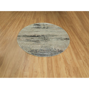 6'x6' Wool & Silk Silver Blue Modern Abstract Design Hand Knotted Oriental Round Rug FWR353304