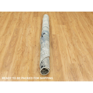 6'x6' Wool & Silk Silver Blue Modern Abstract Design Hand Knotted Oriental Round Rug FWR353304