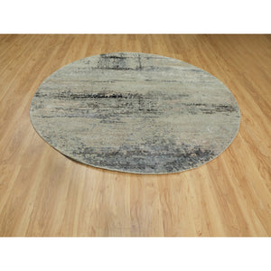 7'x7' Silver Blue Wool & Silk Modern Abstract Design Hand Knotted Oriental Round Rug FWR353310