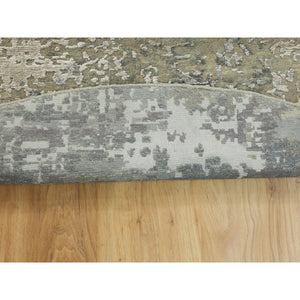 7'x7' Silver Blue Wool & Silk Modern Abstract Design Hand Knotted Oriental Round Rug FWR353310