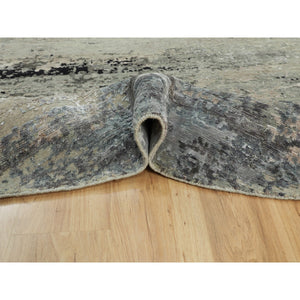 7'x7' Silver Blue Wool & Silk Modern Abstract Design Hand Knotted Oriental Round Rug FWR353310