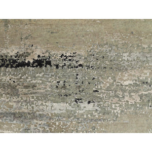 7'x7' Silver Blue Wool & Silk Modern Abstract Design Hand Knotted Oriental Round Rug FWR353310