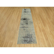 Load image into Gallery viewer, 2&#39;9&quot;x12&#39; Silver Blue Wool &amp; Silk Modern Abstract Design Hand Knotted Oriental Runner Rug FWR353322
