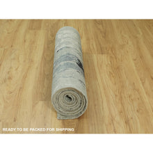 Load image into Gallery viewer, 2&#39;9&quot;x12&#39; Silver Blue Wool &amp; Silk Modern Abstract Design Hand Knotted Oriental Runner Rug FWR353322