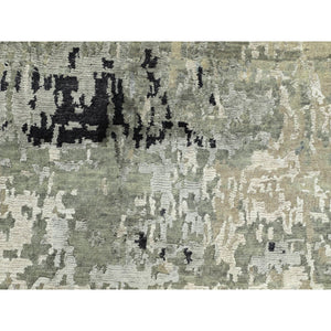 2'8"x19'10" Silver Gray Wool & Silk Modern Abstract Design Hand Knotted Oriental Runner Rug FWR353340