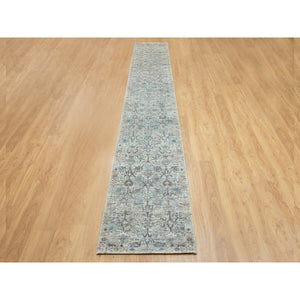 2'5"x20'5" Ivory Silk With Textured Wool Tabriz Hand Knotted Oriental Xl Runner Rug FWR353676