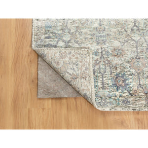 2'5"x20'5" Ivory Silk With Textured Wool Tabriz Hand Knotted Oriental Xl Runner Rug FWR353676