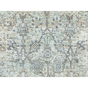 2'5"x20'5" Ivory Silk With Textured Wool Tabriz Hand Knotted Oriental Xl Runner Rug FWR353676