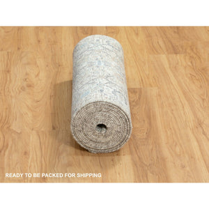 2'5"x20'5" Ivory Silk With Textured Wool Tabriz Hand Knotted Oriental Xl Runner Rug FWR353676