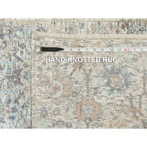 2'5"x20'5" Ivory Silk With Textured Wool Tabriz Hand Knotted Oriental Xl Runner Rug FWR353676