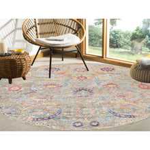 Load image into Gallery viewer, 12&#39;x12&#39; Tan Silk With Textured Wool Sickle Leaf Design Hand Knotted Oriental Round Rug FWR353790