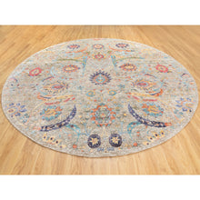 Load image into Gallery viewer, 12&#39;x12&#39; Tan Silk With Textured Wool Sickle Leaf Design Hand Knotted Oriental Round Rug FWR353790