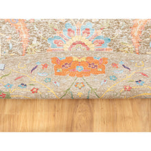 Load image into Gallery viewer, 12&#39;x12&#39; Tan Silk With Textured Wool Sickle Leaf Design Hand Knotted Oriental Round Rug FWR353790