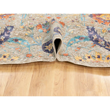 Load image into Gallery viewer, 12&#39;x12&#39; Tan Silk With Textured Wool Sickle Leaf Design Hand Knotted Oriental Round Rug FWR353790