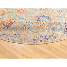 Load image into Gallery viewer, 12&#39;x12&#39; Tan Silk With Textured Wool Sickle Leaf Design Hand Knotted Oriental Round Rug FWR353790